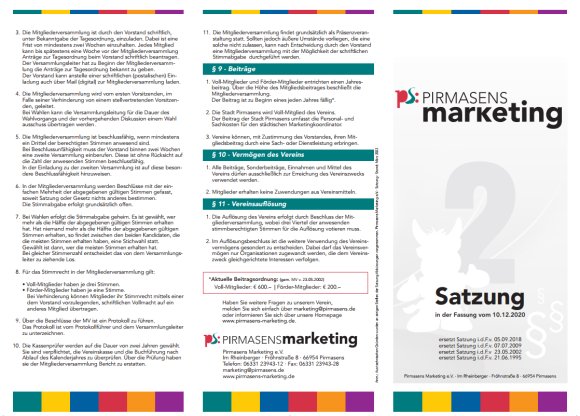 Satzung Pirmasens Marketing e.V.